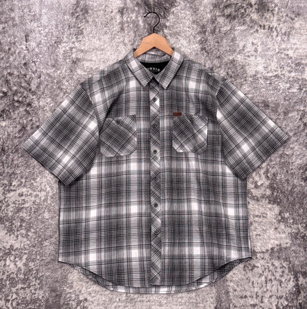 Orvis Shirt XL Mens Tech Chambray Gray Plaid Button Down Fishing Utility